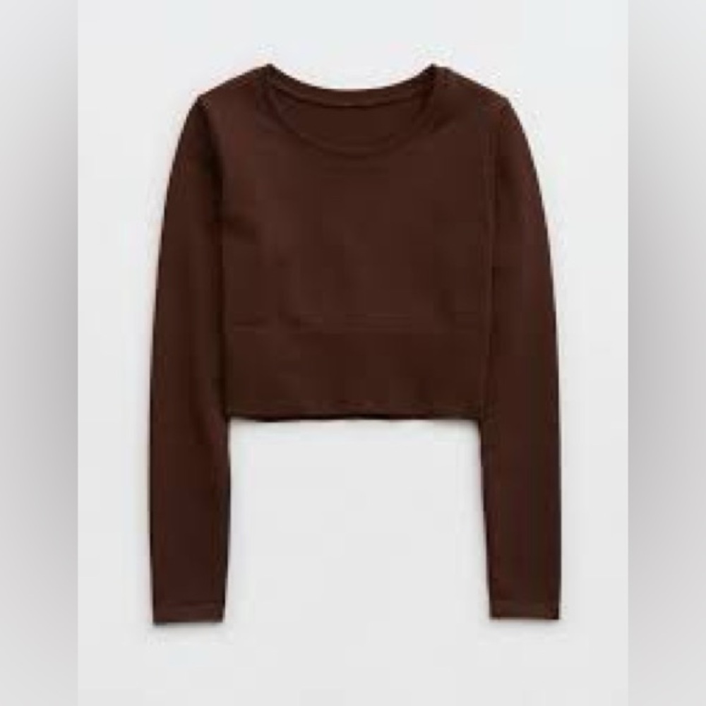 Aerie Offline Sidewalk Seamless Long Sleeve Cropped T-Shirt Canyon Sun Small - Picture 4 of 10
